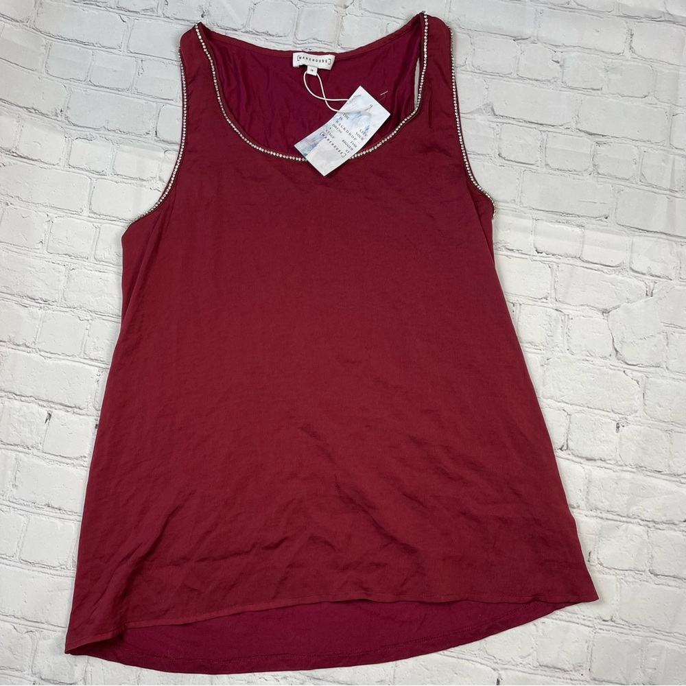 Warehouse Maroon Embellished Tank Top Size 10